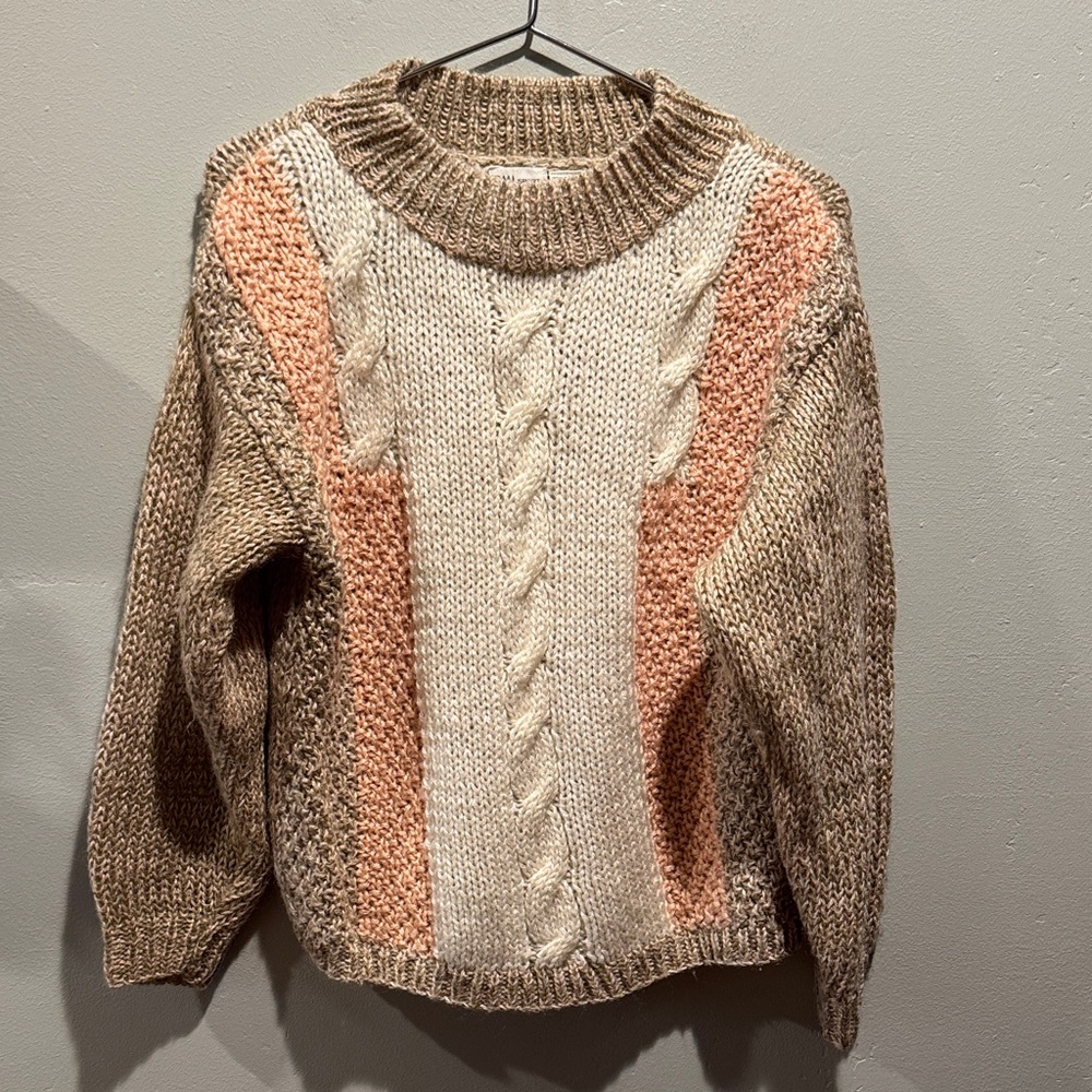 Vintage Hand Knit SML Sport Multicolor Woven Classic Neopolitan Split Sweater